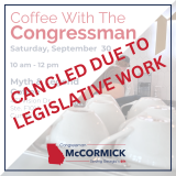 Canceled Coffee with the Congressman Sat, Sept 30 10am - 12pm at Myth and Legend Coffee in Cumming